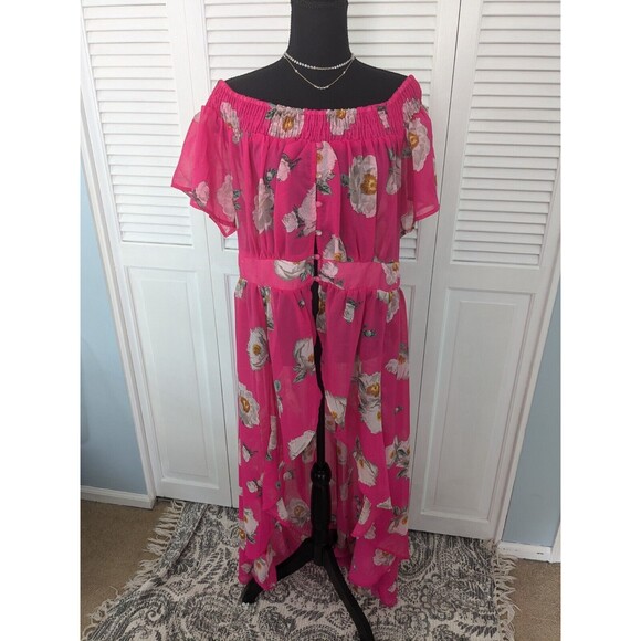 Live 4 Truth Top Women's sz 2X Duster Floral Pink Sheer Off Shoulder Romantic - Picture 1 of 15